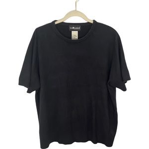 Sag Harbor Woman Black 100% Acrylic Short Sleeved Sweater with Braided Detail 2X